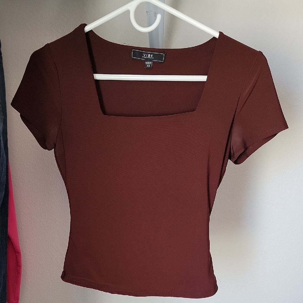 Vibe Chocolate Brown Square Neck Blouse